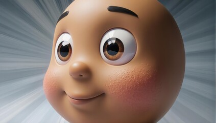 3D rendered character with brown skin and happy expression