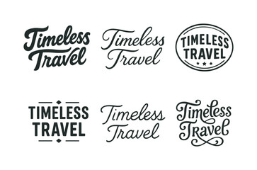 Fototapeta premium Creative Lettering Designs. Timeless travel captures. Set lettering. harmonious lettering variations of the same emblematic concept, each with different