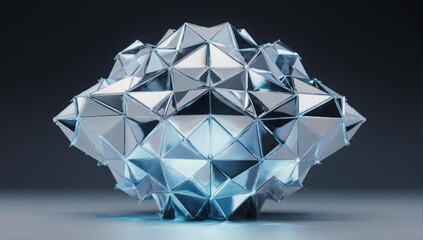 Geometric crystal structure with mirrored facets, lit from within
