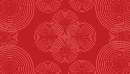 Abstract red background with repeating circular line patterns creating modern geometric and decorative design