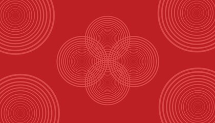 Abstract red background with repeating circular line patterns creating modern geometric and decorative design