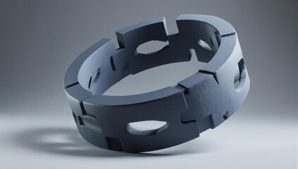 Segmented, ring-shaped object with cutouts, illuminated on a gradient background