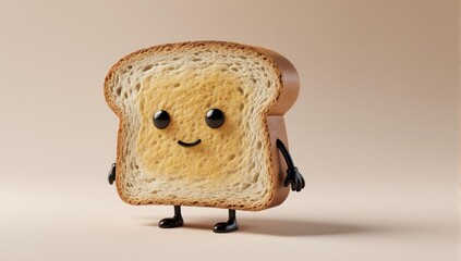 Anthropomorphic slice of toast with butter, smiling, and simple features