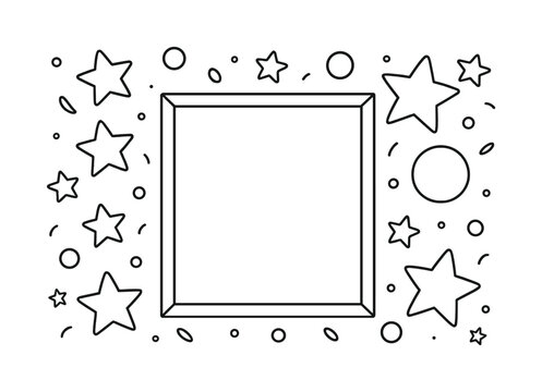 Children's Coloring Poster. Movie poster design children?s coloring book illustration, outlined drawing, a big blank poster frame with fun shapes like stars