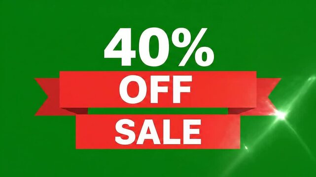 Dynamic 40% off sale discount animation overlay on chroma key green screen for e-commerce marketing promotions.