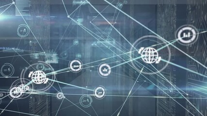 Animation of network of connections and data processing over computer servers - Powered by Adobe