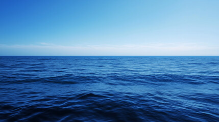 Fototapeta na wymiar Blue sky over calm sea. Blue sea and sunny sky on horizon over calm water