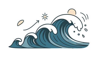 Dynamic Wave Evolution. Wave formation. A sequence of vector waves shows their growth from ripple to crash, each layer blending smoothly into the next. Flow,