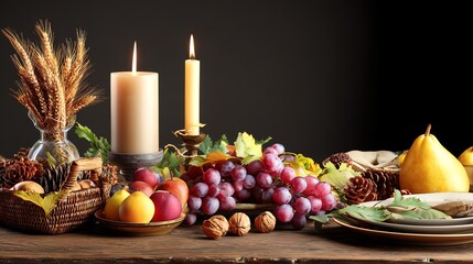 Festive Harvest Feast: A meticulously styled Thanksgiving table showcases seasonal bounty and warm ambiance, perfect for conveying gratitude and abundance.