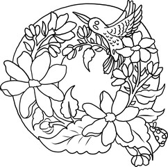 Floral alphabet letter A-Z hand drawn Illustration, Decorative botanical typography for coloring Pages and creative design.Set of flower alphabet.Line art and doodle for t-shirt.Elements with flower.