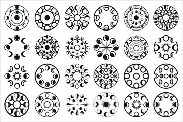 Boho-style sun and moon illustration featuring celestial elements, clean line art, and a minimalist aesthetic.