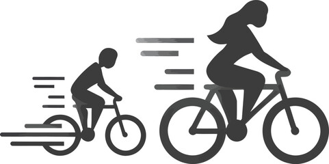 Naklejka premium In a dynamic display of family fun, happy modern parents and child are seen cycling together in silhouette