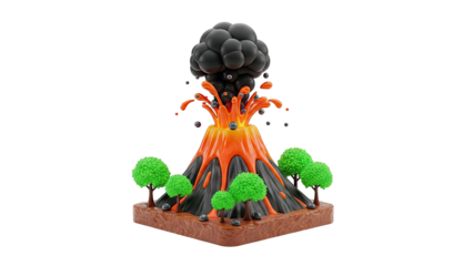 Cartoon Volcano Eruption with Trees