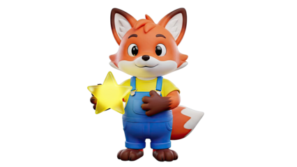 Cartoon Fox Holding a Glowing Yellow Star