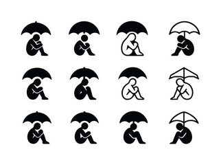 Crisis Vulnerability Icons. Facing a personal crisis with vulnerability. Icon set. Set Logo of Facing a personal crisis with vulnerability: