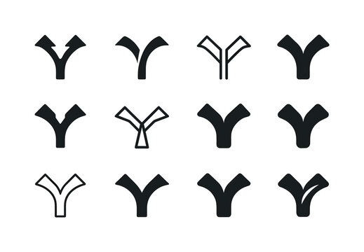 Paradigm Shift Icons. Paradigm shift. Icon set. Set Logo of paradigm shift: divergent paths symbol. harmonious logo variations of the same emblematic concept,