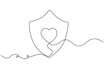 Healthcare protection line icon with heart and shield
