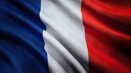 Obraz premium Close-up of a textured French flag with blue, white, and red vertical stripes, waving
