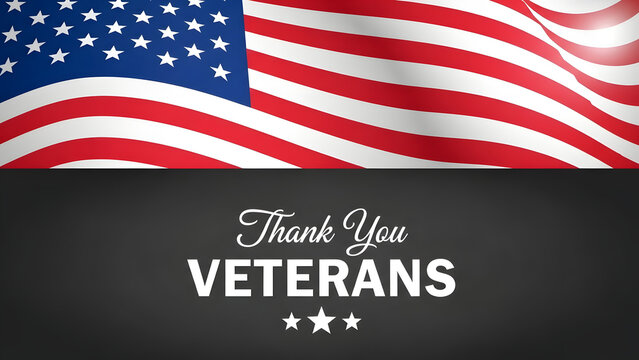 American flag with thank you veterans message for patriotic and memorial themes - Powered by Adobe