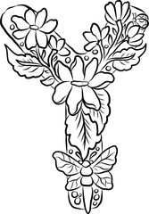 Floral alphabet letter A-Z hand drawn Illustration, Decorative botanical typography for coloring Pages and creative design.Set of flower alphabet.Line art and doodle for t-shirt.Elements with flower.