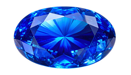 Fototapeta premium Oval-cut, deep blue gemstone, isolated on black background, sparkling facets