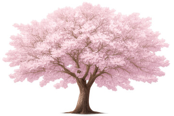 Obraz premium Sakura tree full bloom with pink flowers during spring season, transparent background for various design projects