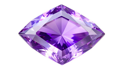 Square-cut gemstone, vibrant purple hue, facets catching light