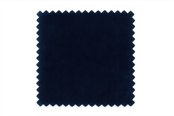 Navy blue velvet fabric swatch with zigzag edge