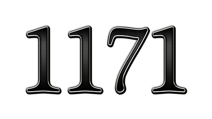 black metal 3d design of number 1171 on white background.