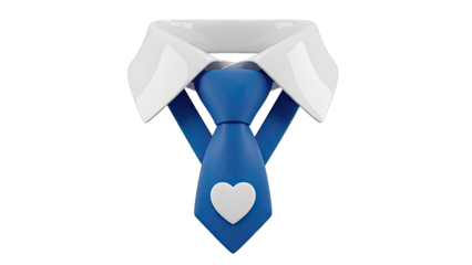 Blue tie with heart on white collar