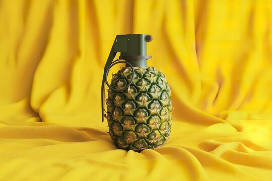 Pineapple Grenade on Yellow Fabric Background