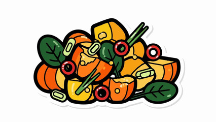 Obraz premium Colorful cartoon medley of chopped autumn vegetables and greens