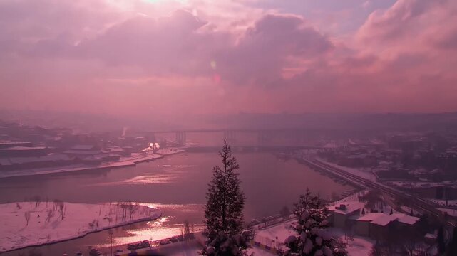 Sunny Snowfall Over the Halic, Panoramic Winter View of Istanbul