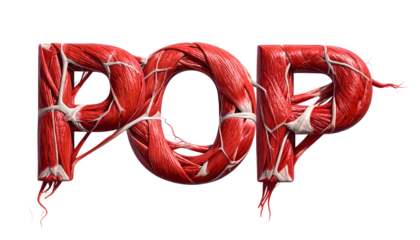 POP" letters, stylized with intricate, realistic muscle and tissue detail