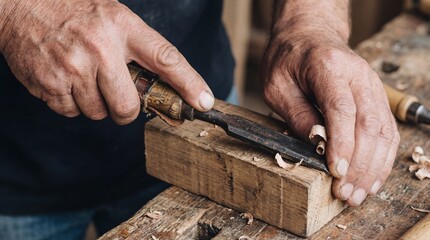 Close-up of hands repeatedly performing the same task, showing subtle tool wear and surface marks that communicate discipline, training, and mastery.
