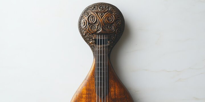 Cavaquinho showing amazing wood carving details on white background