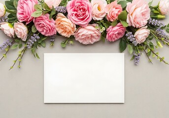 Elegant floral arrangement with a blank card on a neutral background for custom messages