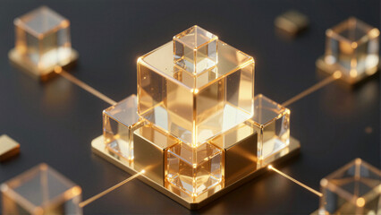 Golden Cubes Stacked in Pyramid Formation