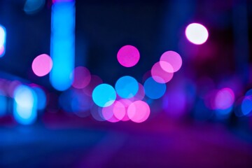 Generative AI vibrant neon bokeh lights with colorful glow visuals