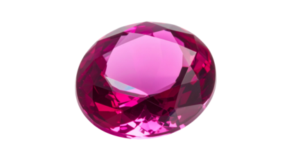 Vivid pink gemstone, oval cut, faceted, isolated on black