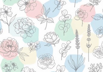 Delicate floral pattern with pastel shapes