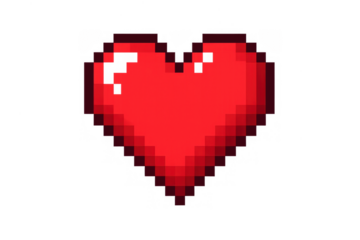 Pixel art broken red heart losing health or love in a retro video game style on transparent background