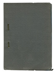 old grey document folder with metal binding on white