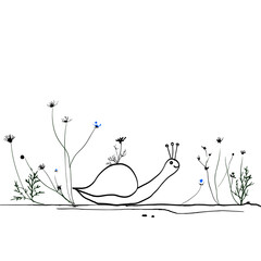 Whimsical Snail Surrounded by Nature