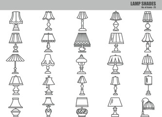 Lamp Shades Line Icons Set &ndash; Table Lamps, Lighting Decor & Home Interior Outline Symbols, Editable Vector Pack