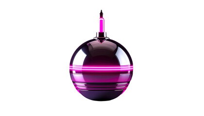 Glossy, spherical object with magenta neon accents on black