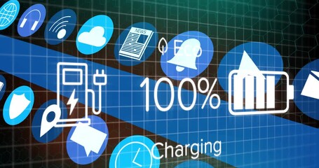 Animation of eco icons and data processing with binary coding - Powered by Adobe