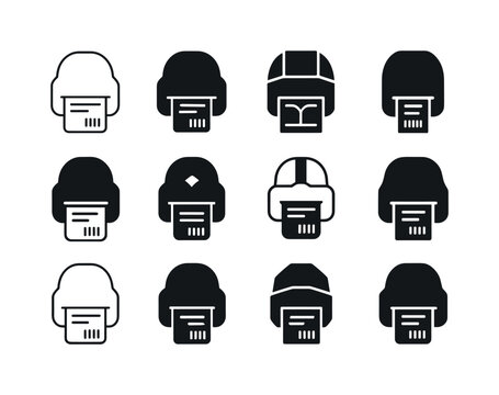 Shipping Printer Icons. Shipping label printer. Icon set. Set Logo of shipping label printer: thermal print head. harmonious logo variations of the same