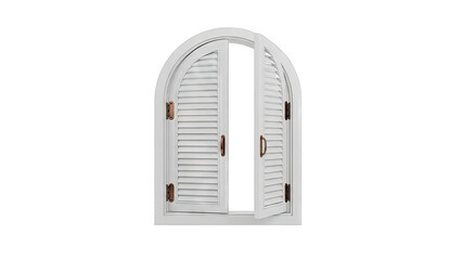 Arched Window with White Louvered Shutters