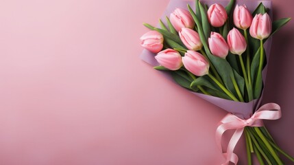 Elegant Pink Tulips Bouquet, Floral Arrangement For Spring Celebrations